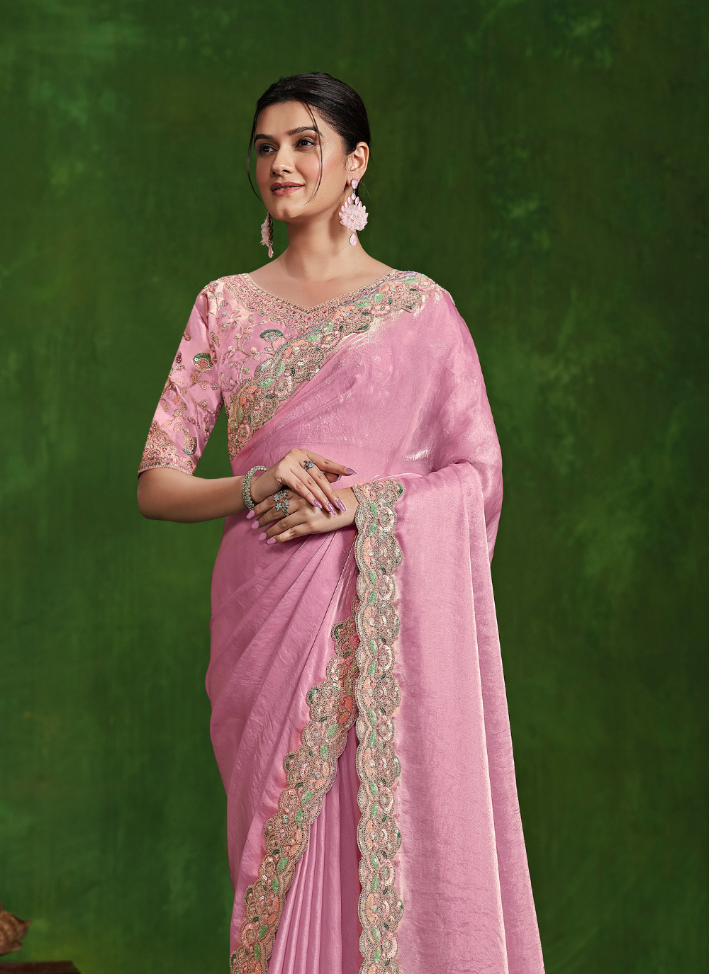 Nakshatra Heavy Embroided Pink Saree