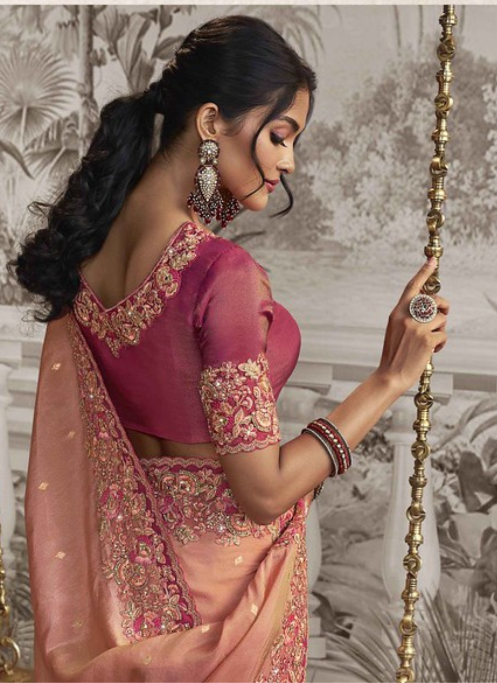 Royal Peach Blossom Jacquard Saree