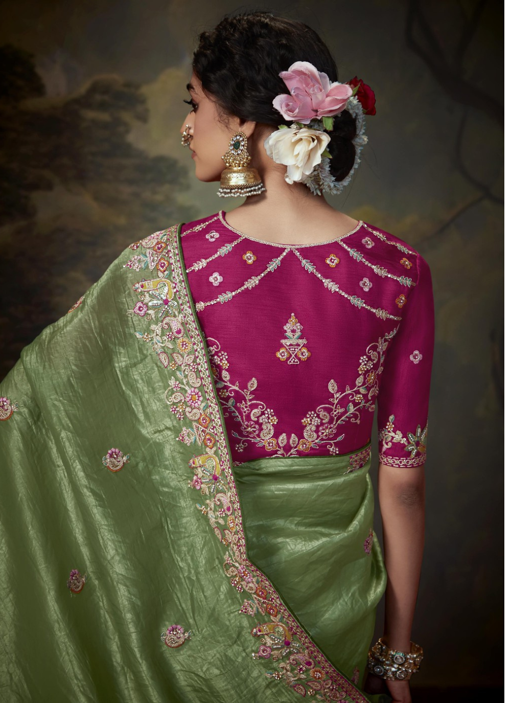 Nakshatra  Stunning Light Green Embroidery Saree