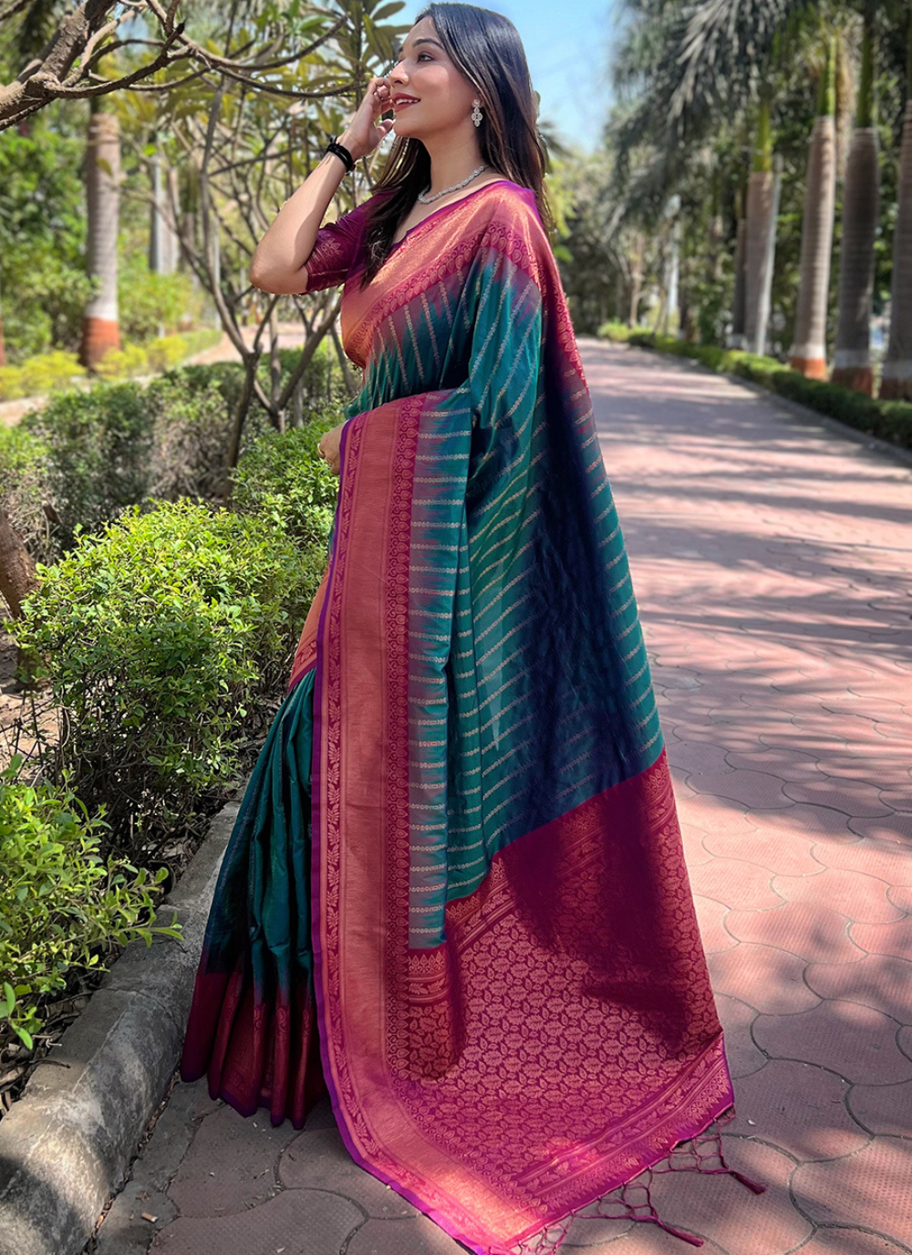 Nakshatra Bottle Green Soft Silk Saree