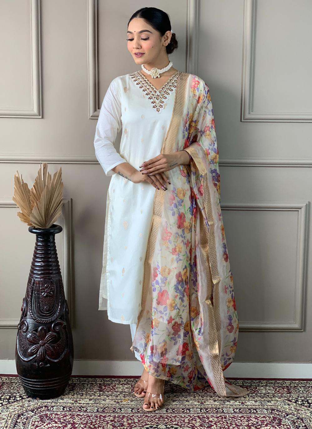 Nakshatra White Ready Made Designer suit