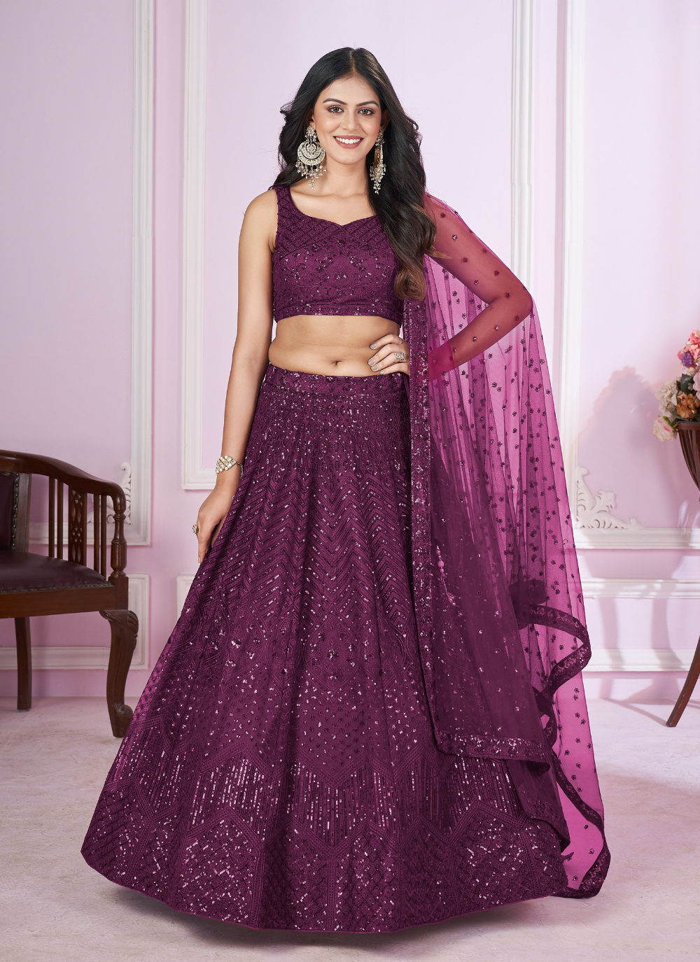 Nakshatra Purple Party Wear  Sequence Lehenga