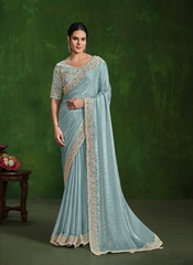 Nakshatra Heavy Embroided Sea Green Saree