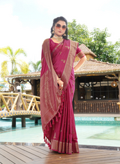 Nakshatra Rose Pink satin silk saree.