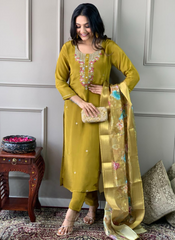 Nakshatra Readymade Mustard Chanderi suit
