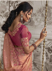 Royal Peach Blossom Jacquard Saree