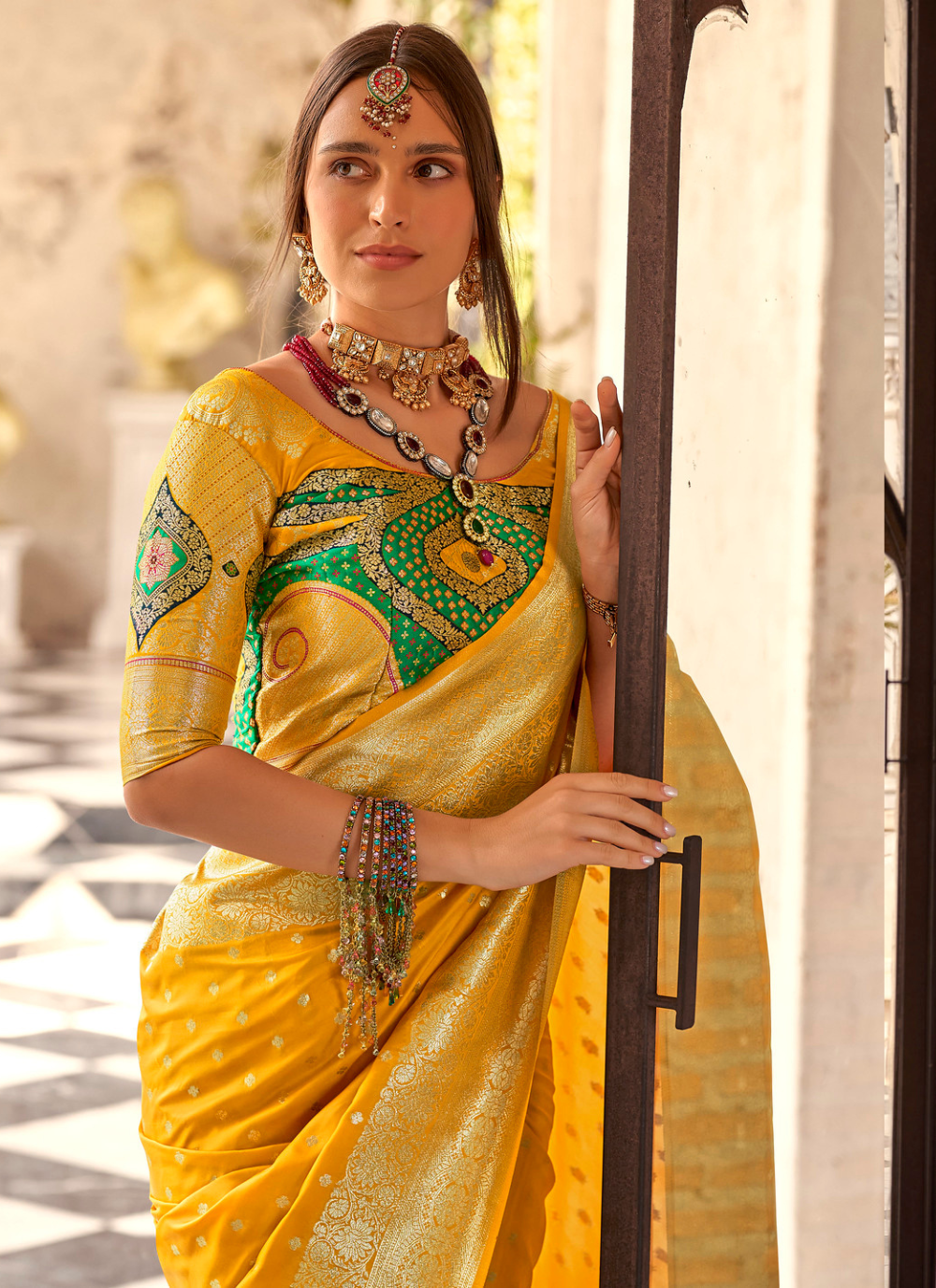 Nakshatra Yellow Zari Weaving Silk Saree