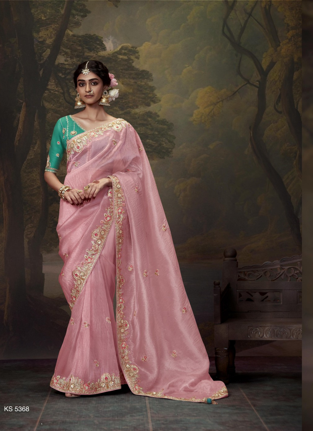 Nakshatra  Stunning Pink Embroidery Saree