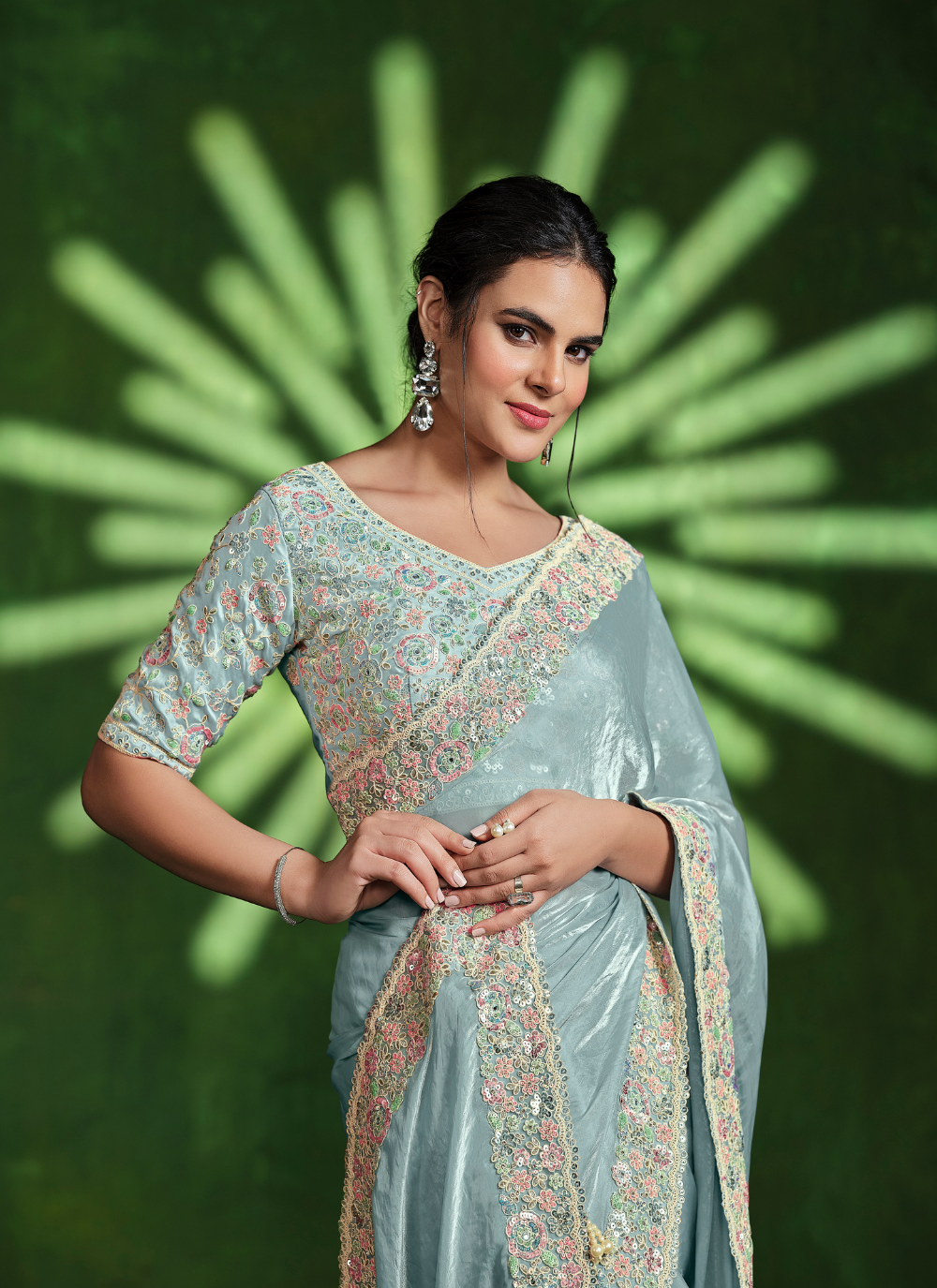 Nakshatra Heavy Embroided Sea Green Saree