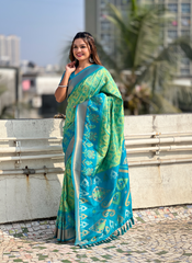Nakshatra Sea Green Ikkat  Patola Silk Saree