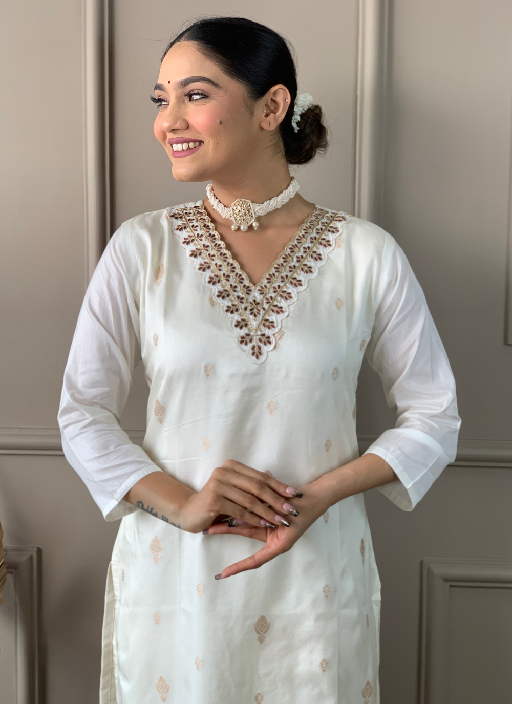 Nakshatra White Ready Made Designer suit