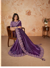 Pretty Purple embroidered Banarasi Saree