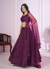 Nakshatra Purple Party Wear  Sequence Lehenga