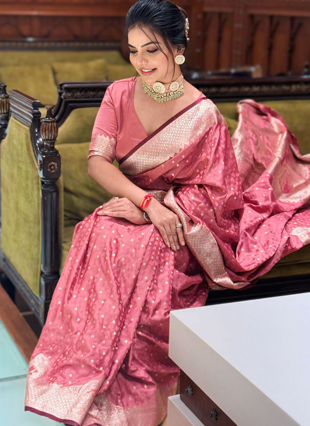 Nakshatra Rose Pink Banarasi Silk sari