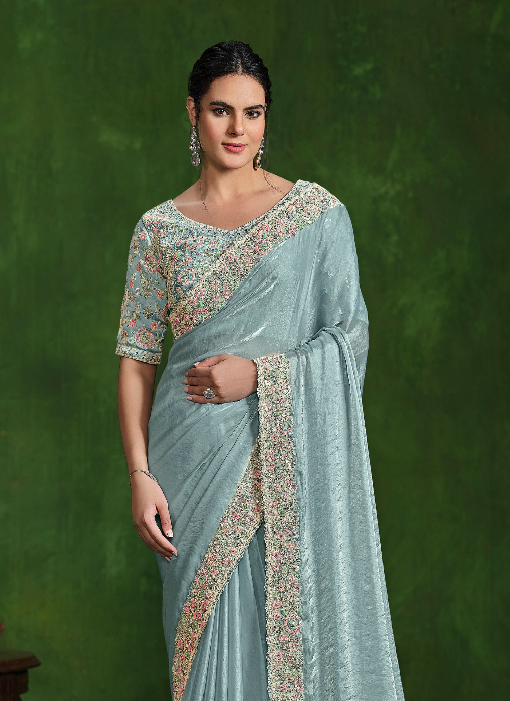 Nakshatra Heavy Embroided Sea Green Saree