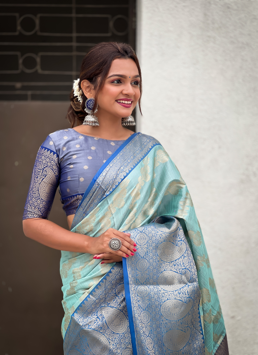 Nakshatra  Light Blue Tissue Silk Saree