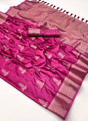 Nakshatra Rose Pink satin silk saree.