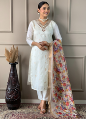 Nakshatra White Ready Made Designer suit