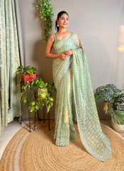 Nakshatra Pista Embellished Sequence Saree