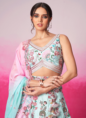 Nakshatra Turquoise Blue Embroidery Lehenga