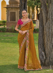 Magnificient Mustard Tissue Organza saree