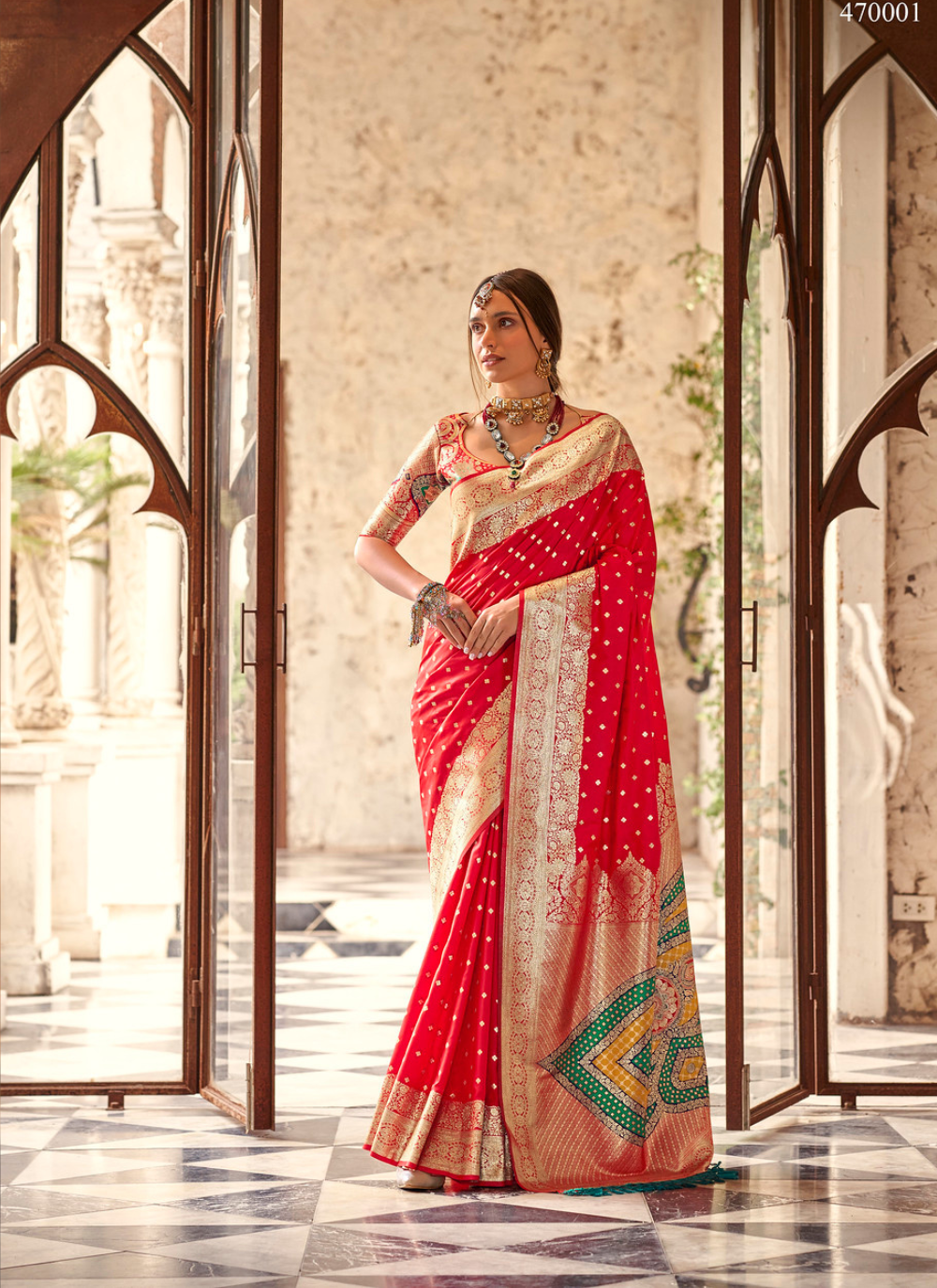 Nakshatra Red Zari Weaving Silk Saree