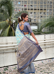 Nakshatra  Light Blue Tissue Silk Saree