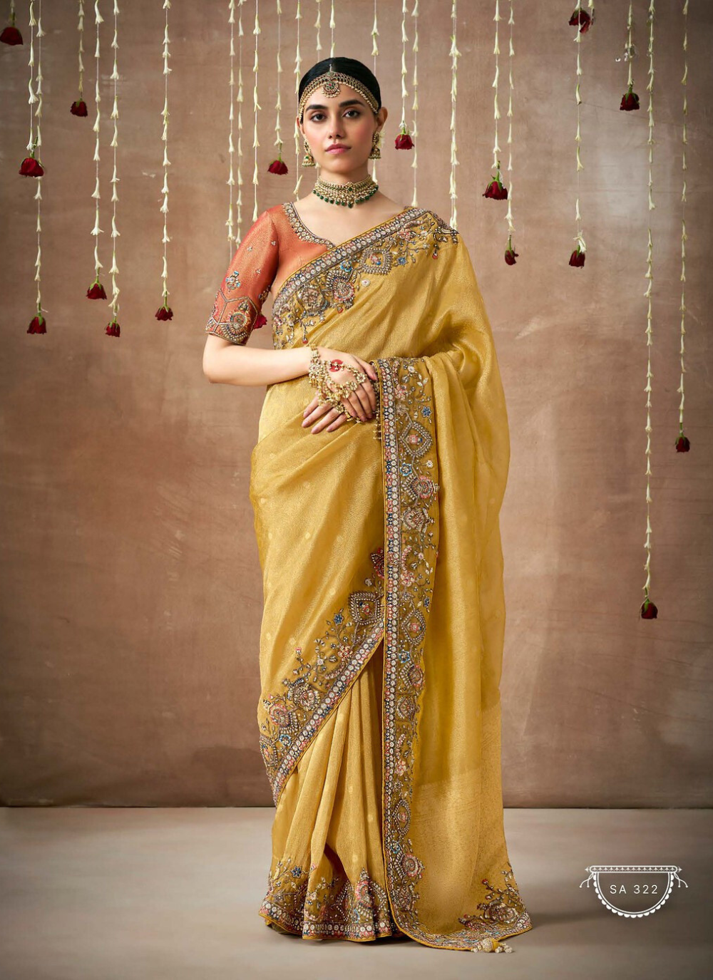 Nakshatra Mustard Tissue silk Bridal saree