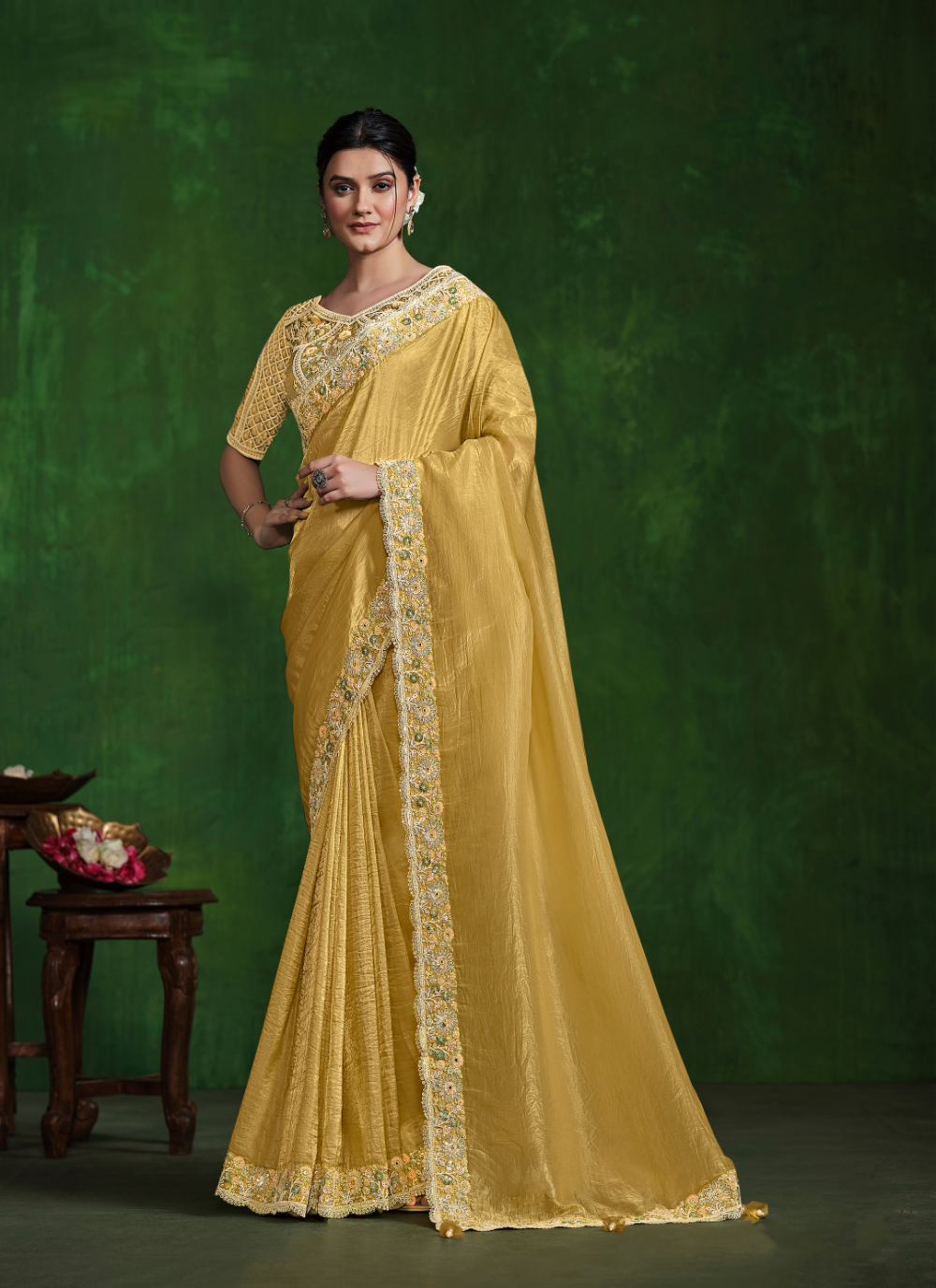 Nakshatra Heavy Embroided Mustard Saree