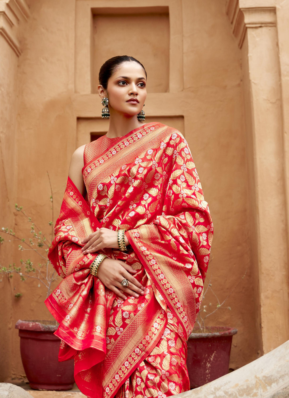 Nakshatra Red Brocade Silk Saree