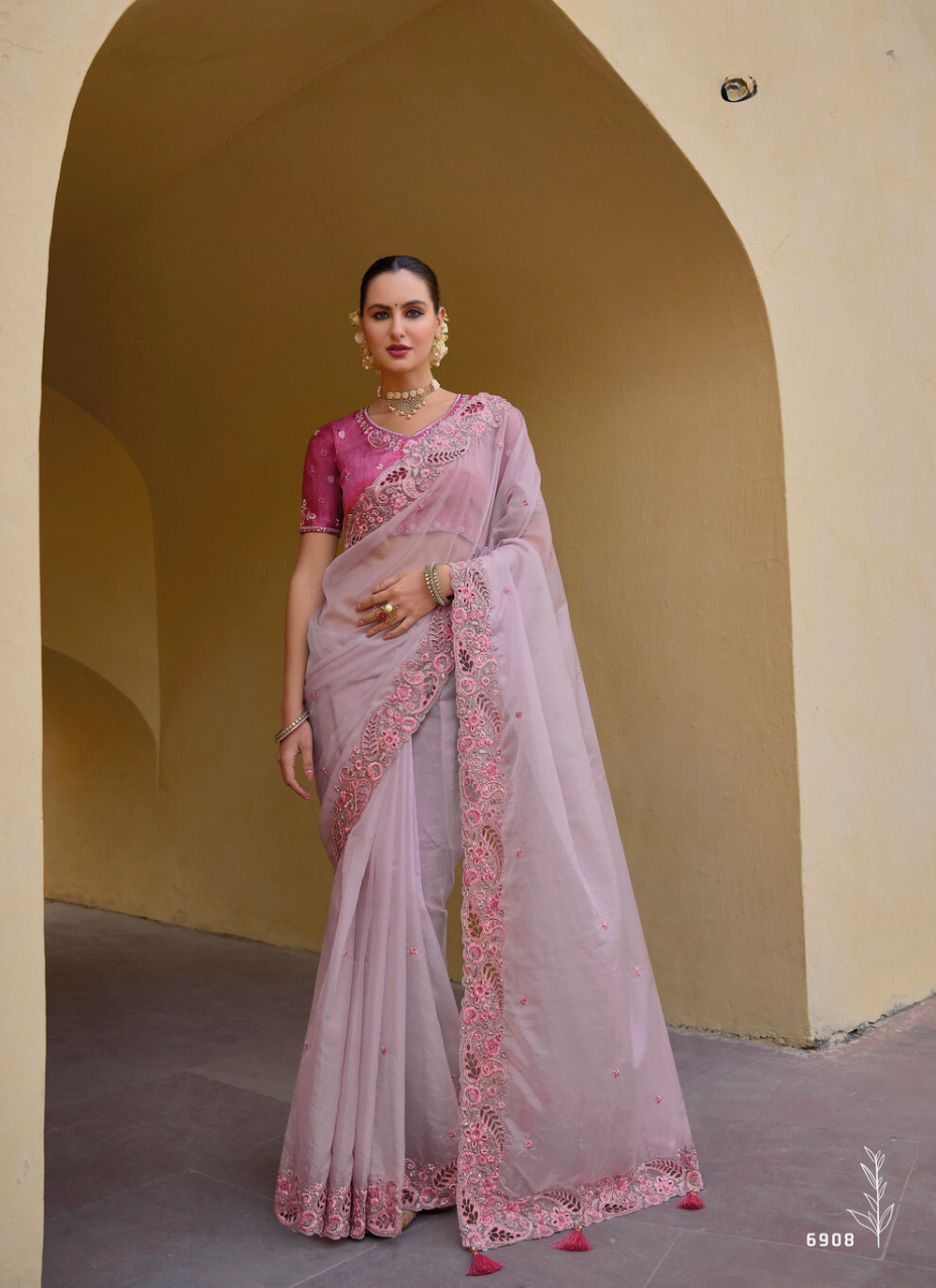 Lovely lavender Tissue Organza saree