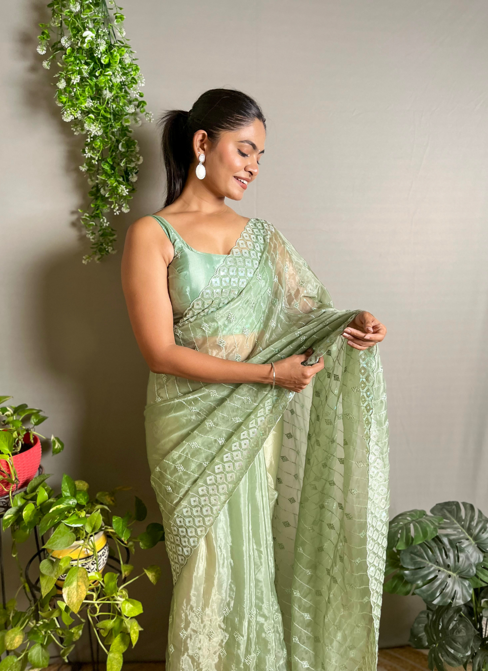 Nakshatra Pista Embellished Sequence Saree