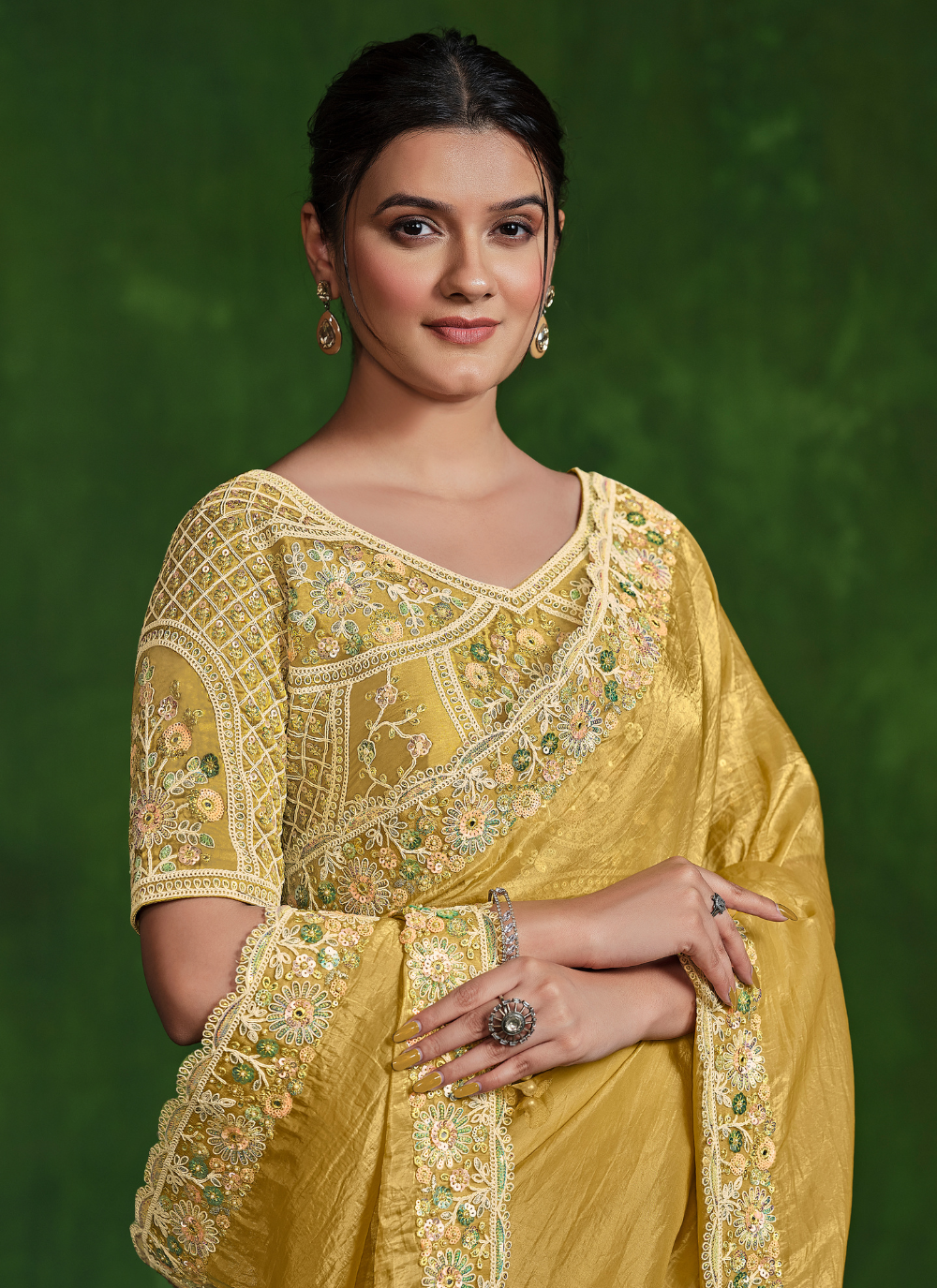 Nakshatra Heavy Embroided Mustard Saree