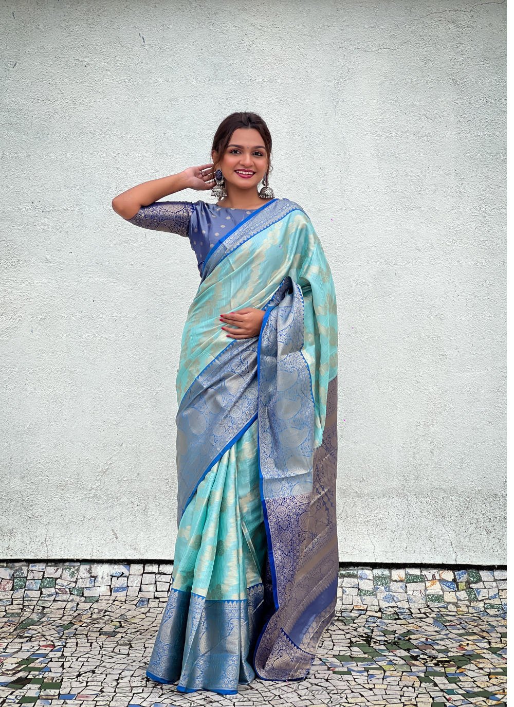 Nakshatra  Light Blue Tissue Silk Saree