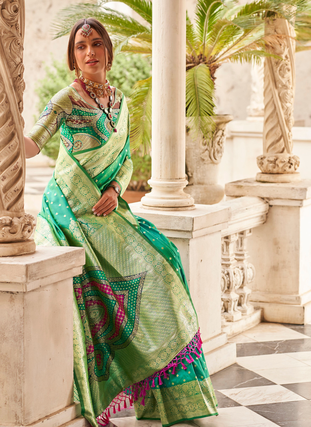 Nakshatra Green Zari Weaving Silk Saree