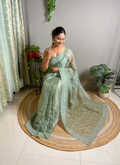 Nakshatra Pista Embellished Sequence Saree