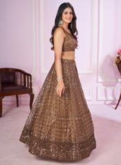 Nakshatra Brown Party Wear  Sequence Lehenga