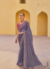 Bluish Grey Organza saree