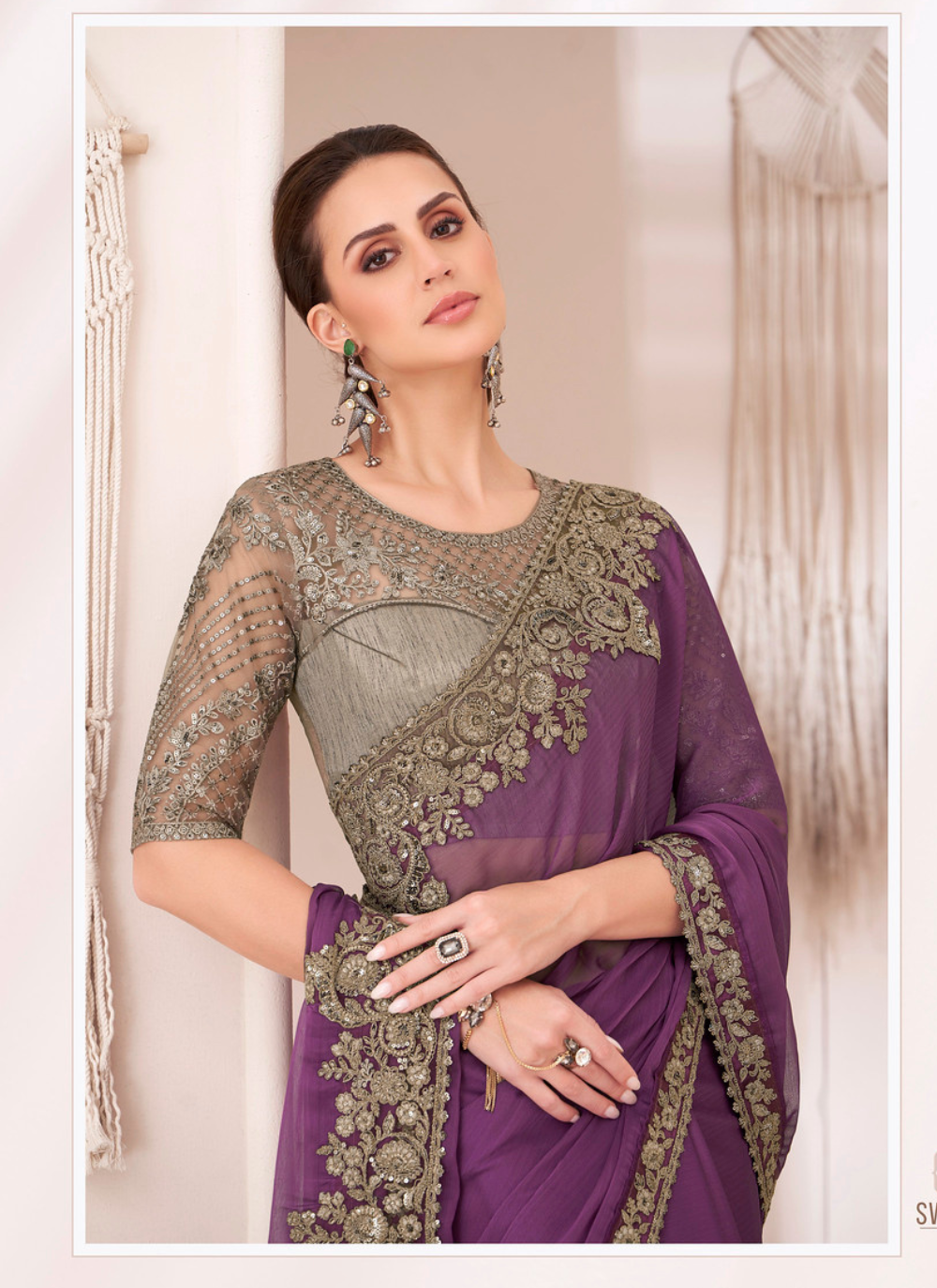 Nakshatra Purple Chiffon Saree