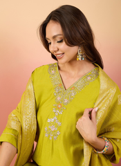 Nakshatra Yellow Colored Silk Embroided suit