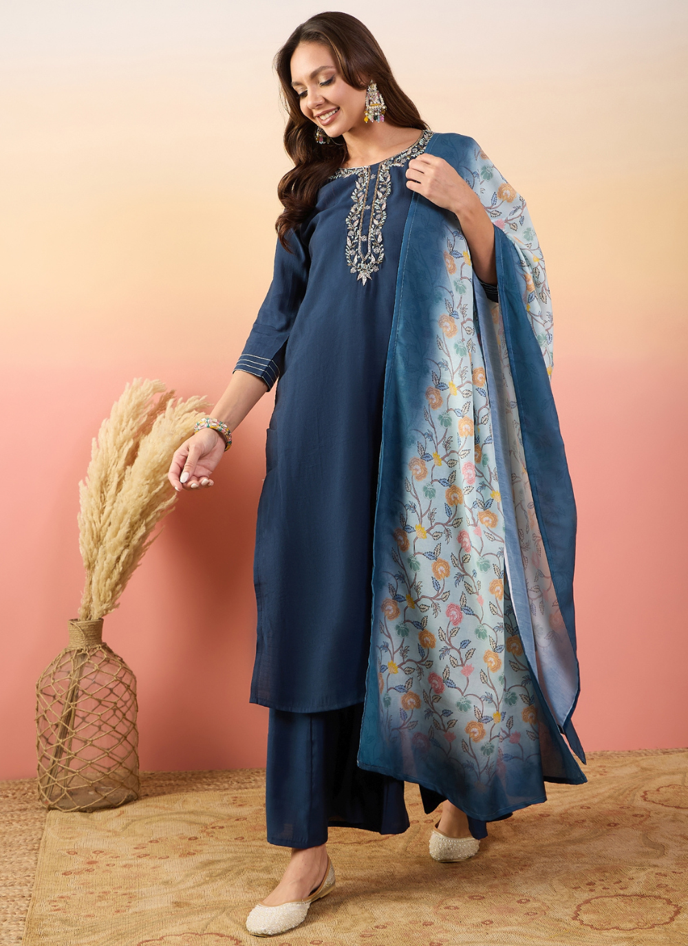 Nakshatra Blue Colored Silk Embroided suit