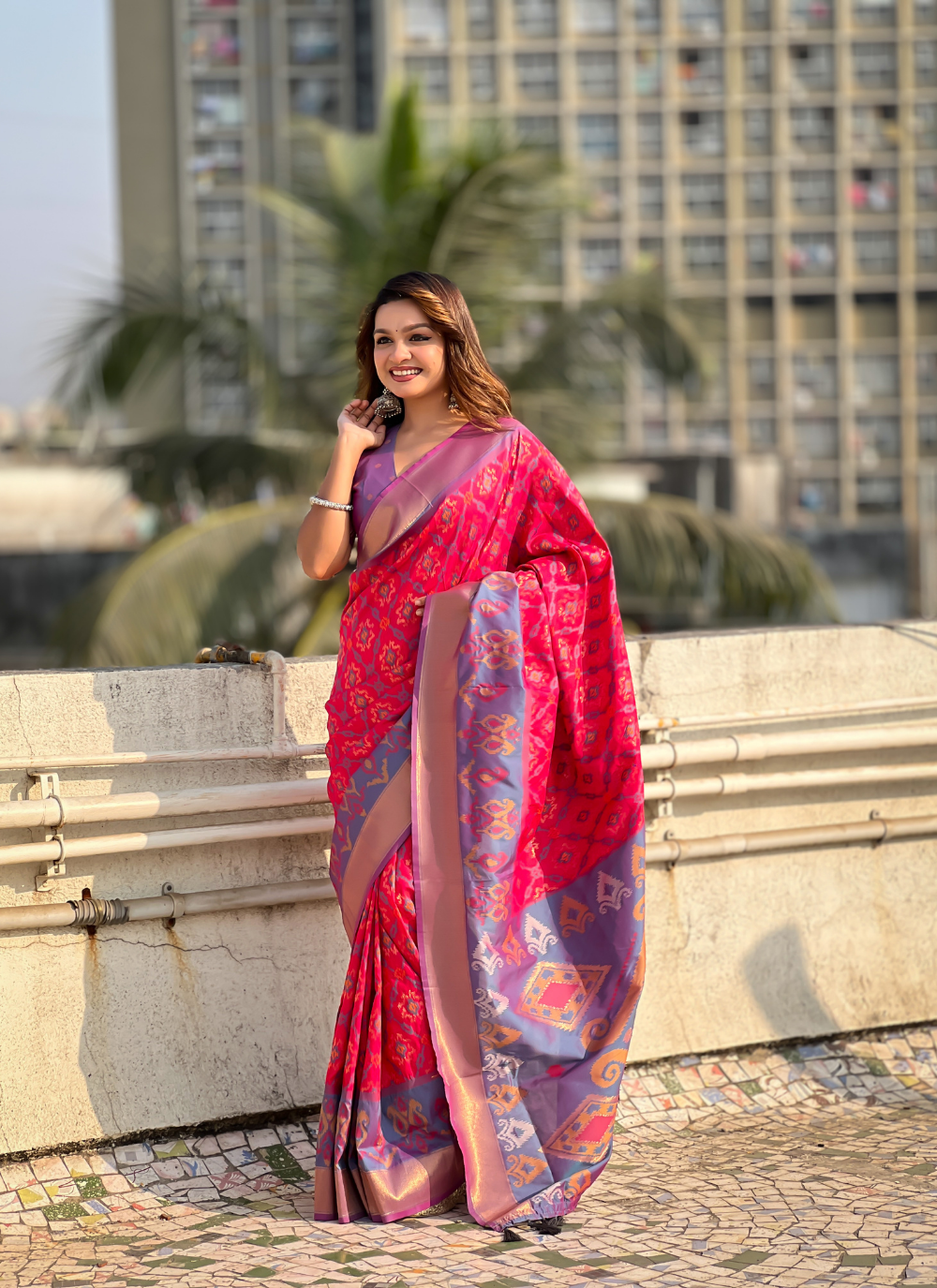 Nakshatra Pink Ikkat  Patola Silk Saree