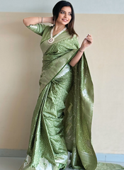 Nakshatra Pastel Green  Banarasi Silk sari