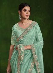 Nakshatra Heavy Embroided Aqua Blue Saree