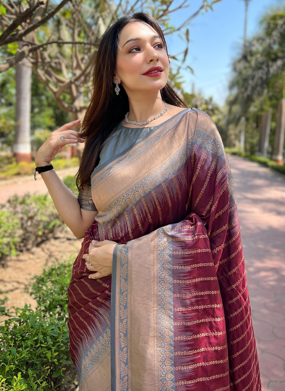 Nakshatra Brown Soft Silk Saree