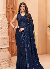 Nakshatra Navy Blue Sequence saree