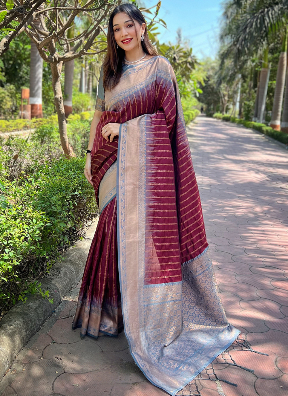 Nakshatra Brown Soft Silk Saree