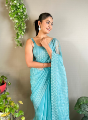 Nakshatra Sky Blue Embellished Sequence Saree