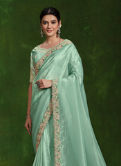 Nakshatra Heavy Embroided Aqua Blue Saree