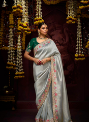 Nakshatra Grey Banarasi Kanjivaram Designer Saree